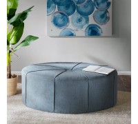 Madison Park Ferris Coffee Table Oval-Solid Wood Polyester Fabric Modern Style Large Ottoman Blue