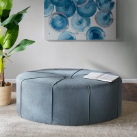 Madison Park Ferris Coffee Table Oval-Solid Wood Polyester Fabric Modern Style Large Ottoman Blue