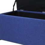 Magshion Rectangular Storage Ottoman Bench Tufted Footrest with Cube Ottomans Set of 3 Linen Navy Blue