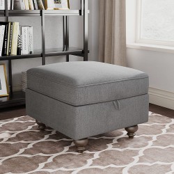 Nolany Linen Fabric Storage Ottoman with Wood Legs Square Storage Bench for The Livingroom Upholstered Rectangular Storage Ottoman with Hydraulic Rod Grey