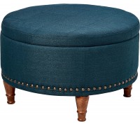 OSP Home Furnishings Alloway Storage Ottoman with Antique Bronze Nailheads Blue Fabric