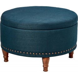 OSP Home Furnishings Alloway Storage Ottoman with Antique Bronze Nailheads Blue Fabric