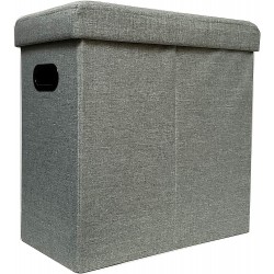 Pacific Trendz Foldable Storage Ottoman – Stool Boxes Seat Chest Folding with Hole Handle Coffee End Table Living Room Bedroom Space Saving Grey