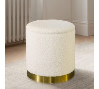 RePalbel Round Woolen Storage Ottoman Vanity Stool Upholstered Footstool with Gold Plating Base for Living Room Bedroom and Make-up Room White