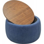 Round Ottoman with Storage for Living Room Coffee Table Foot Rest Footstool End Table with Reversible Lid Tray Navy Blue
