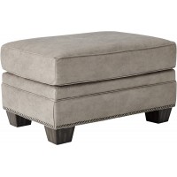 Signature Design by Ashley Olsberg Faux Leather Upholstered Ottoman with Nailhead Trim Gray