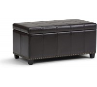 SIMPLIHOME Amelia 34 inch Wide Rectangle Lift Top Storage Ottoman Bench in Upholstered Tanners Brown Faux Leather Footrest Stool Coffee Table for the Living Room Bedroom and Kids Room Transitional