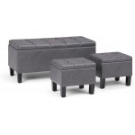 SIMPLIHOME Dover 44 inch Wide Rectangle 3 Pc Lift Top Storage Ottoman in Upholstered Stone Grey Tufted Faux Leather Footrest Stool Coffee Table for the Living Room Contemporary