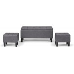SIMPLIHOME Dover 44 inch Wide Rectangle 3 Pc Lift Top Storage Ottoman in Upholstered Stone Grey Tufted Faux Leather Footrest Stool Coffee Table for the Living Room Contemporary