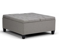 SIMPLIHOME Harrison 36 inch Wide Square Coffee Table Lift Top Storage Ottoman Cocktail Footrest Stool in Upholstered Dove Grey Tufted Linen Look Fabric for the Living Room Traditional