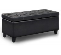 SIMPLIHOME Harrison 44 inch Wide Transitional Rectangle Lift Top Rectangular Storage Ottoman in Midnight Black Faux Leather Coffee Table for the Living Room Family Room Transitional