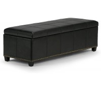 SIMPLIHOME Kingsley 48 inch Wide Transitional Rectangle Lift Top Storage Ottoman in Upholstered Midnight Black Faux Leather with Large Storage Space for the Living Room Entryway Bedroom