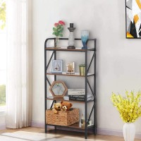 MAISON ARTS 4 Tier Bookshelf 47" Free Standing Bookcase Modern Metal Frame Book Shelf for Living Room Home Office Rustic Brown