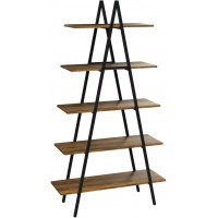 YOUDENOVA 5-Tier Ladder Bookshelf Industrial A-Shaped Bookcase Tall Ladder Shelf Storage Organizer for Living Room Home Office Black