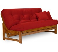 Arden Futon Set Full Size Futon Frame with Mattress Included 8 Inch Thick Mattress Twill Red Color Heavy Duty Wood Popular Sofa Bed Choice