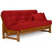 Arden Futon Set Full Size Futon Frame with Mattress Included 8 Inch Thick Mattress Twill Red Color Heavy Duty Wood Popular Sofa Bed Choice