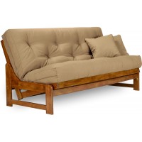 Arden Futon Set Full Size Futon Frame with Mattress Included 8 Inch Thick Mattress Twill Khaki Color Heavy Duty Wood Popular Sofa Bed Choice