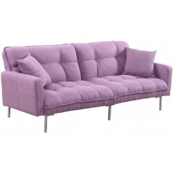 Casa Andrea Milano llc Modern Plush Tufted Linen Fabric Splitback Living Room Sleeper Futon Small Light Purple