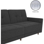 DHP Andora Coil Futon Sofa Bed Couch with Mid Century Modern Design Grey Linen