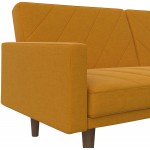 DHP Paxson Convertible Futon Couch Bed with Linen Upholstery and Wood Legs Mustard