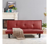 Modern Fabric Futon Sofa Bed Convertible Folding Futon Sofa Bed Sleeper for Home Living Room Red