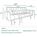Morden Fort Velvet Futon Sofa Bed for Living Room 68" Convertible 3 Adjustable Couch Loveseat with Metal Leg Pink
