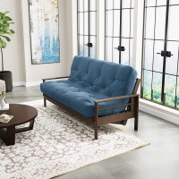Queen Size Futon Mattress Hand-Tufted in The USA by Loosh Soft Lightweight Cover Durable Layered Foam Interior 5” Denim Blue Frame Not Included