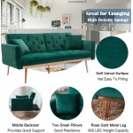 Velvet Futon Sofa Bed with 5 Golden Metal Legs Sleeper Sofa Couch with Two Pillows Convertible Loveseat for Living Room and Bedroom Green