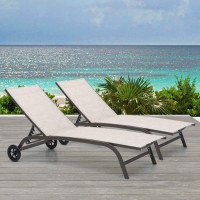 2 PCS Outdoor Chaise Lounge Chair Aluminum Reclining Adjustable Patio Lounge Chairs w 6-Position Backrest Adjustment Wheels