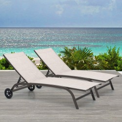 2 PCS Outdoor Chaise Lounge Chair Aluminum Reclining Adjustable Patio Lounge Chairs w 6-Position Backrest Adjustment Wheels