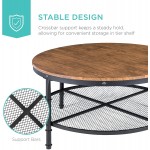 Best Choice Products 2-Tier 35.5in Round Industrial Coffee Table Rustic Steel Accent Table for Living Room w Wooden Tabletop Reinforced Crossbars Padded Feet Open Shelf Raised Bottom Brown