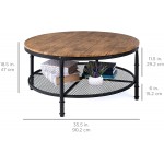 Best Choice Products 2-Tier 35.5in Round Industrial Coffee Table Rustic Steel Accent Table for Living Room w Wooden Tabletop Reinforced Crossbars Padded Feet Open Shelf Raised Bottom Brown