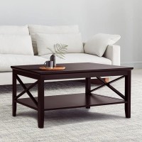 ChooChoo Oxford Coffee Table with Thicker Legs Espresso Wood Coffee Table with Storage for Living Room 40 inches