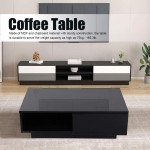 Coffee Table with LED Lights High Gloss Coffee Side Sofa Table Black Modern Glossy Living Room Storage Table with Drawer 37.4 x 23.6 x 12.4in US Plug 110V
