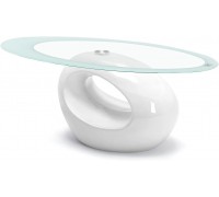 COSVALVE Oval Glass Coffee Table with High Gloss Hollow Base Side Table for Living Room Sitting Room White