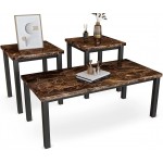 DKLGG 3 Piece Coffee Table Set Faux Marble Tabletop Style with Black Metal Frame Sofa Side Tables Perfect for Living Room Accent Furniture Brown