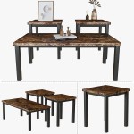 DKLGG 3 Piece Coffee Table Set Faux Marble Tabletop Style with Black Metal Frame Sofa Side Tables Perfect for Living Room Accent Furniture Brown