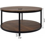 EdMaxwell Round Coffee Table 35.8" Rustic Vintage Industrial Design Furniture Sturdy Metal Frame Legs Sofa Table Cocktail Table with Storage Open Shelf for Living Room Easy Assembly Dark Brown