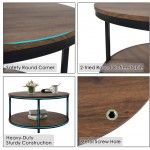 EdMaxwell Round Coffee Table 35.8" Rustic Vintage Industrial Design Furniture Sturdy Metal Frame Legs Sofa Table Cocktail Table with Storage Open Shelf for Living Room Easy Assembly Dark Brown
