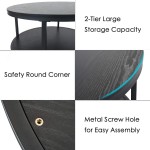 EdMaxwell Round Coffee Table Black Coffee Tables for Living Room 35.8" Rustic Industrial Design Circle Table Furniture Sturdy Metal Frame Legs Cocktail Table with Storage Open Shelf Easy Assembly
