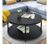 EdMaxwell Round Coffee Table Black Coffee Tables for Living Room 35.8" Rustic Industrial Design Circle Table Furniture Sturdy Metal Frame Legs Cocktail Table with Storage Open Shelf Easy Assembly