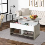 FDW Lift Top Coffee Table with Ample Hidden Compartments and Adjustable Storage Shelf Coffee Table with Lift Top for Living Room Oak and White