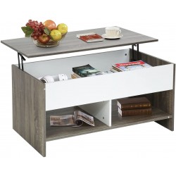 FDW Lift Top Coffee Table with Ample Hidden Compartments and Adjustable Storage Shelf Coffee Table with Lift Top for Living Room Oak and White