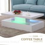 IKIFLY Modern High Glossy White Coffee Table with 16 Colors LED Lights Contemporary Rectangle Design Living Room Furniture 2 Tiers