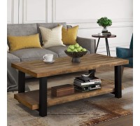 Knocbel Farmhouse Coffee Table for Living Room Sofa Side 2-Tier End Table with Open Storage Shelf & Metal Frame 42.1" L x 22" W x 18.42" H Rustic Brown and Black 42"