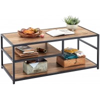 LINSY HOME Coffee Table with Storage Shelf 3 Tier Industrial Table Metal Frame 43'' Small Table for Living Room Bedroom Entryway or Office Wood