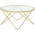 Modern Round Glass Coffee Table 31.4" Tempered Glass Top Sturdy Chrome Legs Adjustable Foot Pads Accent Side Sofa Table for Living Room Dining Room,Tea Home（Gold）