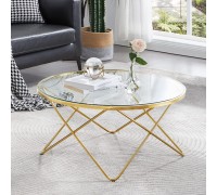 Modern Round Glass Coffee Table 31.4" Tempered Glass Top Sturdy Chrome Legs Adjustable Foot Pads Accent Side Sofa Table for Living Room Dining Room,Tea Home（Gold）