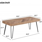 Modern Wood Coffee Table Nature Cocktail Table for Living Room Chevron Pattern & Metal Hairpin Legs Nature Rustic Rectangular Table
