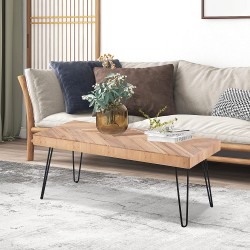 P PURLOVE Modern Wood Coffee Table Easy Assembly Coffee Table for Living Room Chevron Pattern & Metal Hairpin Legs